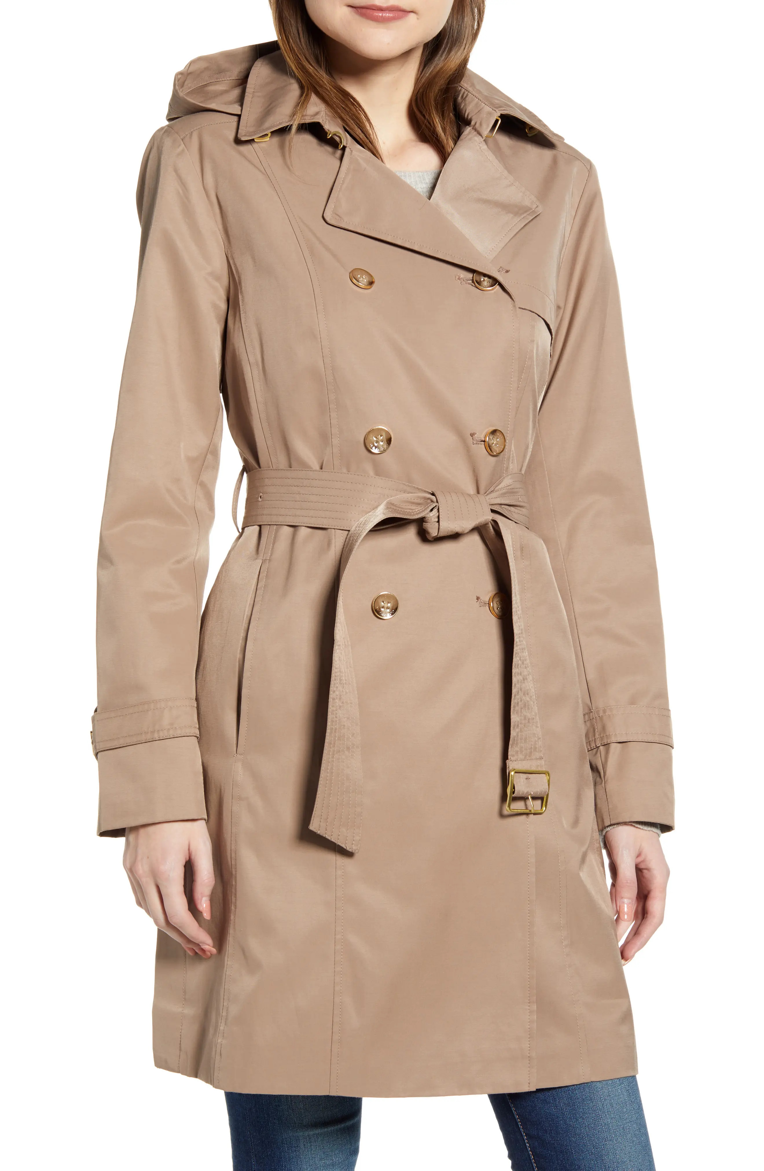 Cole Haan Signature Hooded Trench Coat in Dune at Nordstrom, Size X-Small | Nordstrom