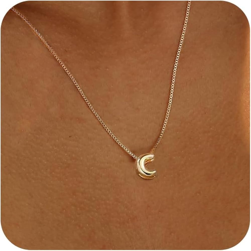 Bubble Letter Necklaces for Women,Dainty Letter Necklace 14k Gold Plated Balloon Letter Pendant N... | Amazon (US)
