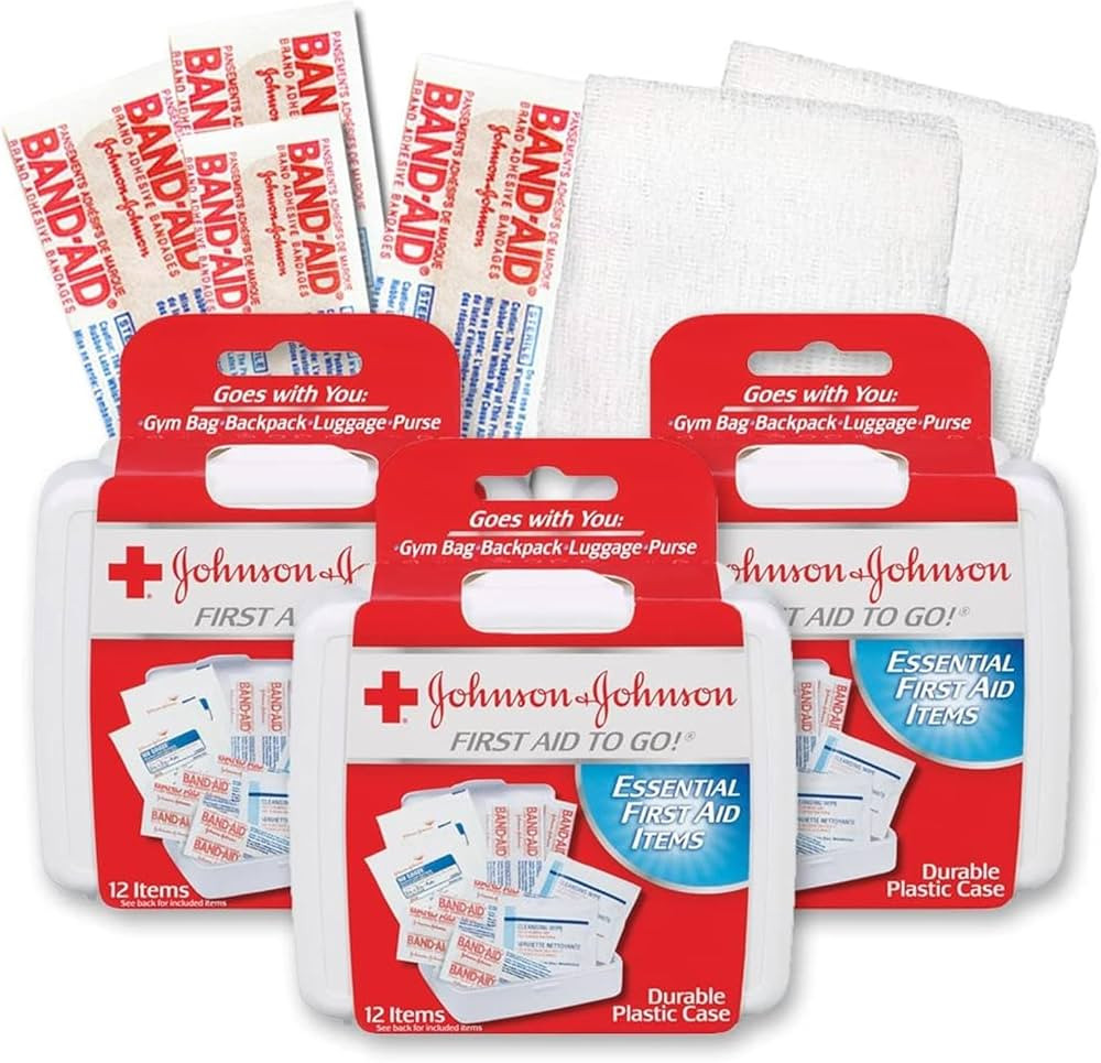 Johnson & Johnson First First Aid Kit for Car, Office, Purse Travel Size (Pack of 3) With Cleansi... | Amazon (US)