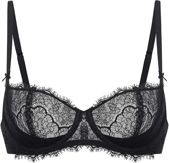 DOBREVA Women's Eyelash Lace Balconette Bra Plus Size | Amazon (US)