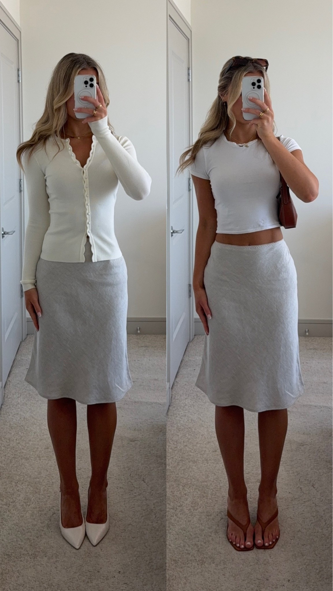 ways to style @Aritzia linen midi skirt for in and out of the office 👩🏼‍💼🌸 wearing size 2! #aritziapartner #ad