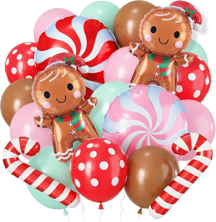 Christmas Decor Balloons, 12 Inch Red Pink Green Brown Latex Xmas Balloons with Candy Cane Ginger... | Amazon (US)