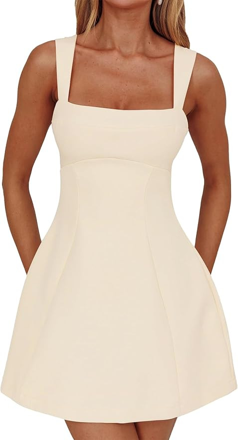 DAAWENXI Women's Casual Square Neck Sleeveless Tank Top Flare Mini Dress A Line Party Club Dresse... | Amazon (US)