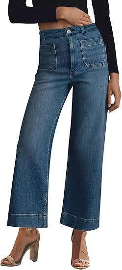 KUNMI Women's Wide Leg High Waisted Stretchy Straight Leg Jeans Baggy Loose Trendy Denim Pants | Amazon (US)