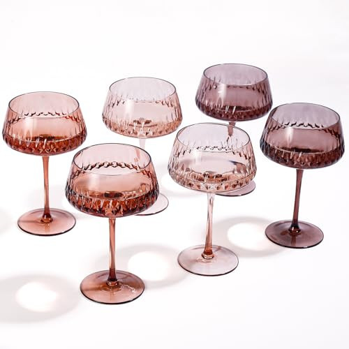 JOVGANK Amber Martini Glasses Set of 6, Hand Blown Colorful Glass 14Oz, Vintage Champagne Coupe Glasses, Large Brown Glass, Crystal Retro Style Bar Glasses, Christmas and New Year gifts | Amazon (US)