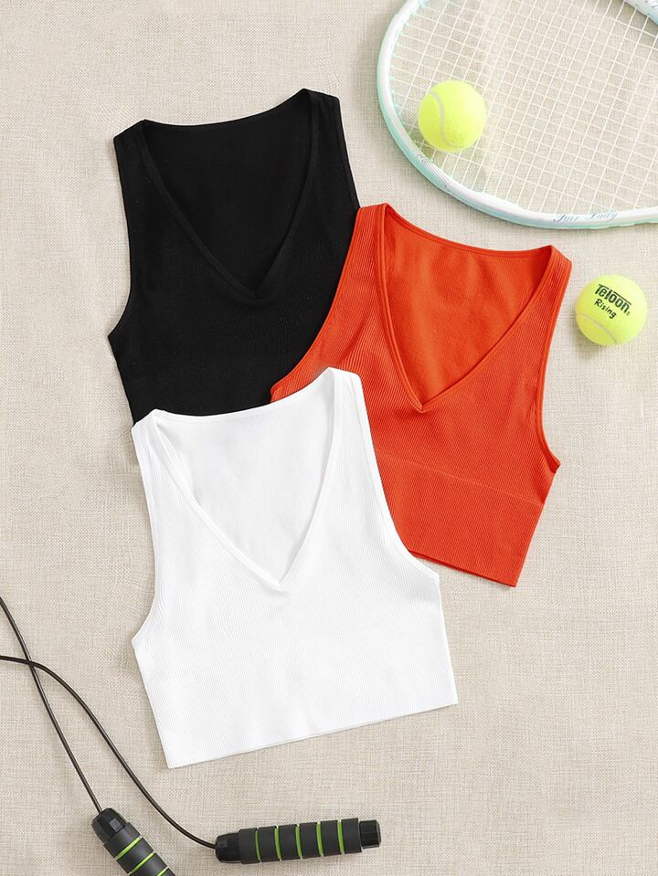 Yoga Basic 3pcs Seamless Softness Ribbed Knit Sports Tank | SHEIN