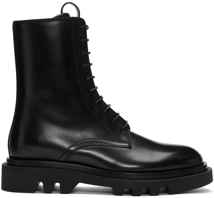 Black Leather Combat Boots | SSENSE