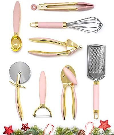 Gold & Pink Kitchen Tools and Gadgets, Luxe 8PC Pink Kitchen Accessories of Cooking Tools and Gad... | Amazon (US)