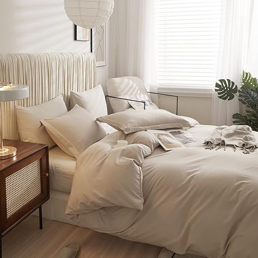 VClife Queen Beige Duvet Cover Washed Microfiber Cream Beige Tan Khaki Quilt Cover Sets Queen Siz... | Amazon (US)