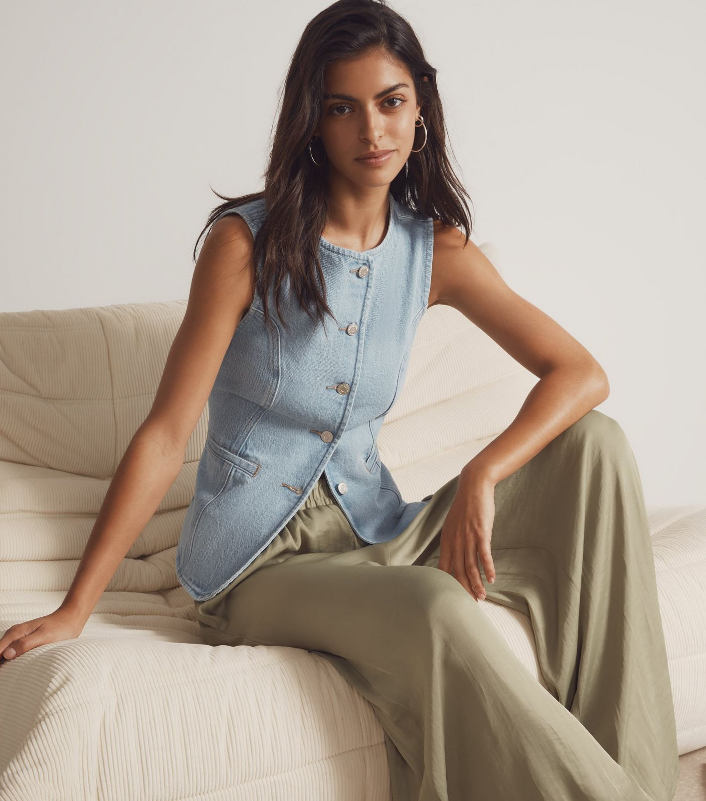 Blue Panelled Longline Denim Waistcoat | New Look | New Look (UK)