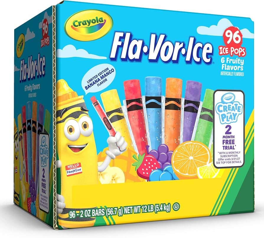 Crayola Fla-Vor-Ice Popsicle Variety Pack of 2 Oz Freezer Bars, Assorted Flavors, Banana Mango, S... | Amazon (US)