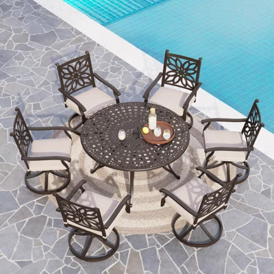 Asfand Round 6 - Person 53.9" Long Dining Set with Cushions | Wayfair North America
