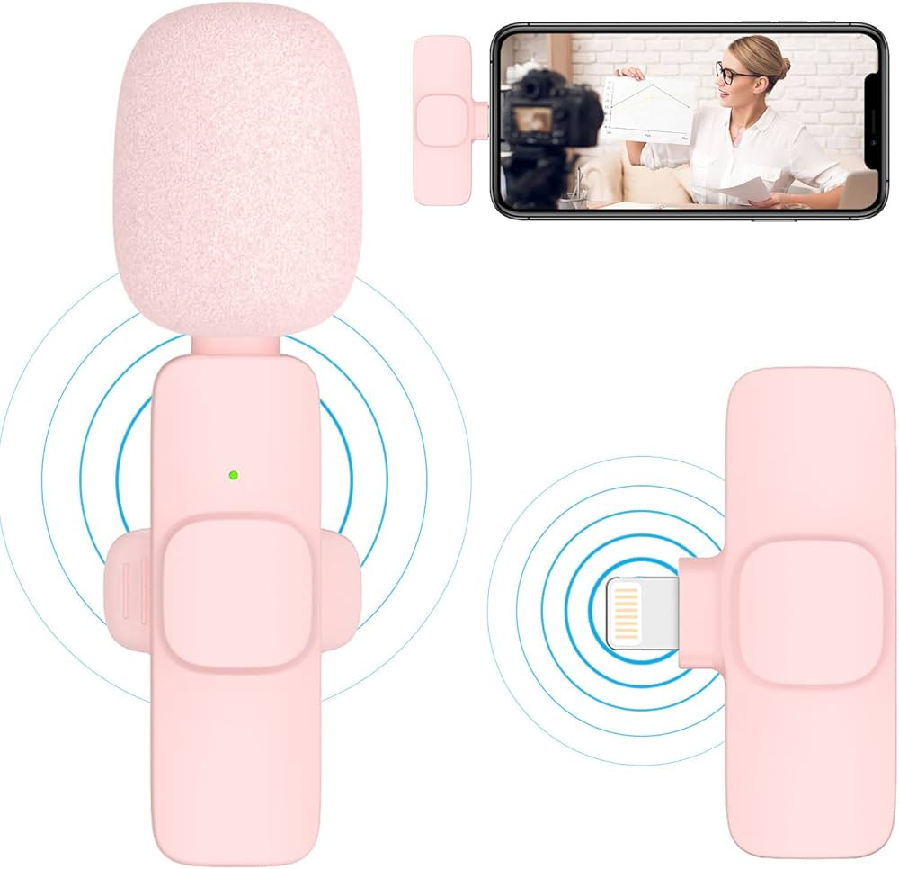 Pink Wireless Lavalier Microphone for iPhone - Plug Play Clip on Shirt Lapel Mini Mic for TikTok ... | Amazon (US)