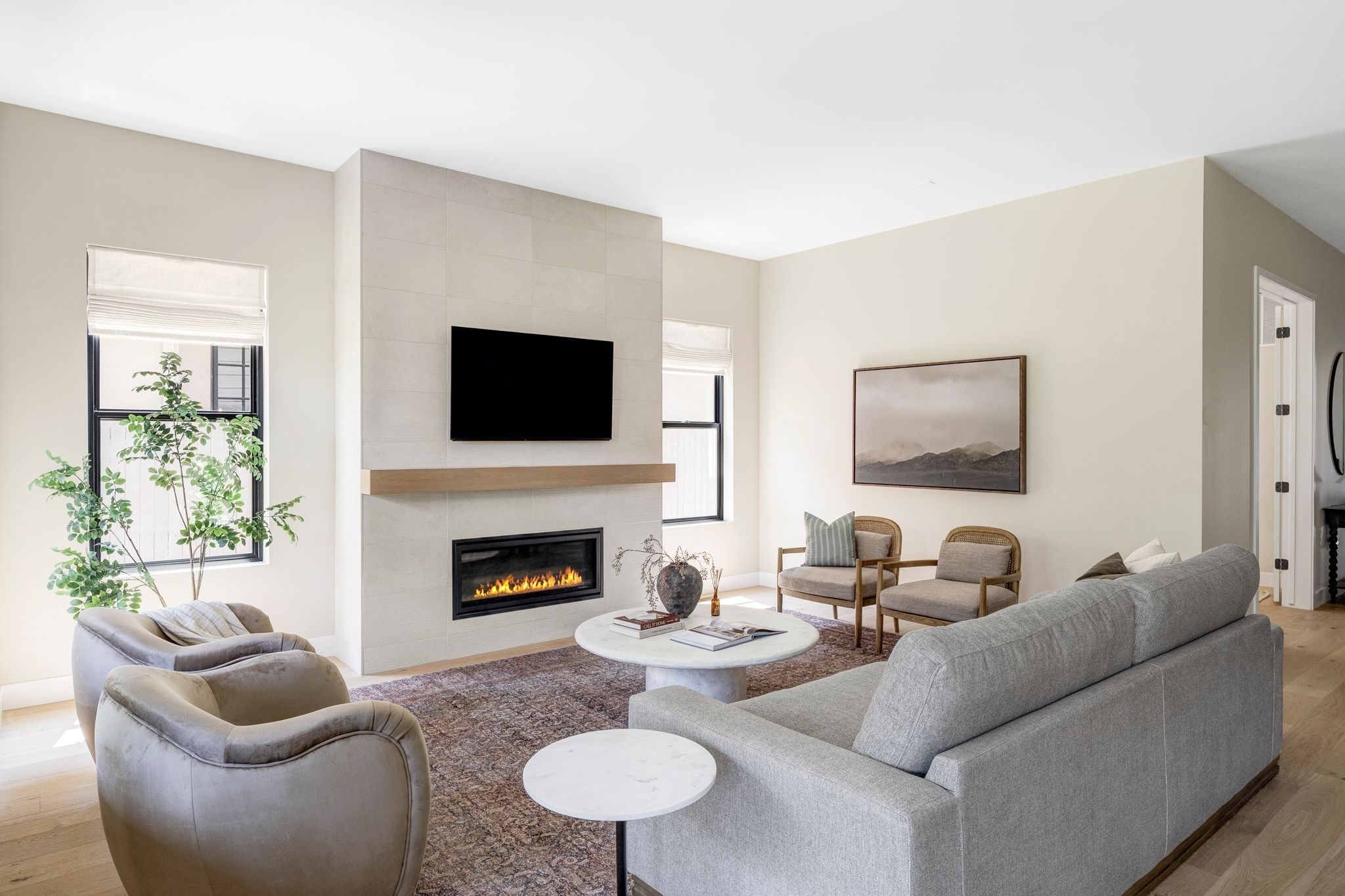 Living room with affordable velvet chairs, vintage rug and stone coffee table

#LTKHome