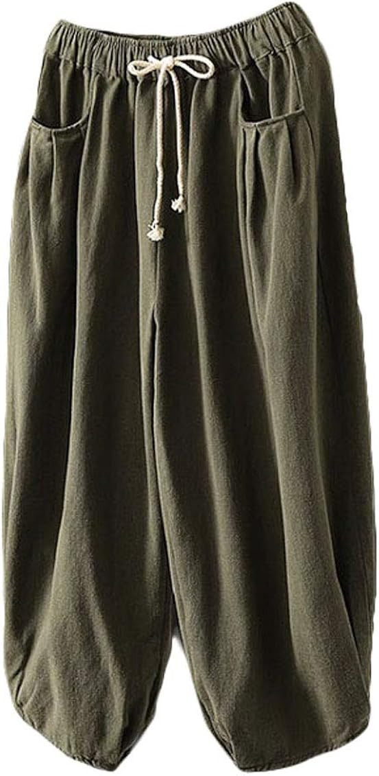 Mordenmiss Women's Baggy Drawstring Pants Wide Leg Pants Casual Elastic Waist Trousers | Amazon (US)