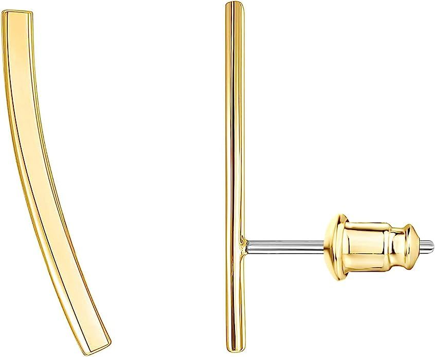 PAVOI 14K Gold Plated Sterling Silver Post Crawler Earrings Cuff Studs | Amazon (US)