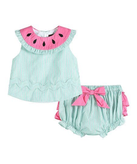 Pink & Green Watermelon Ruffle Bloomer Set - Toddler | Zulily