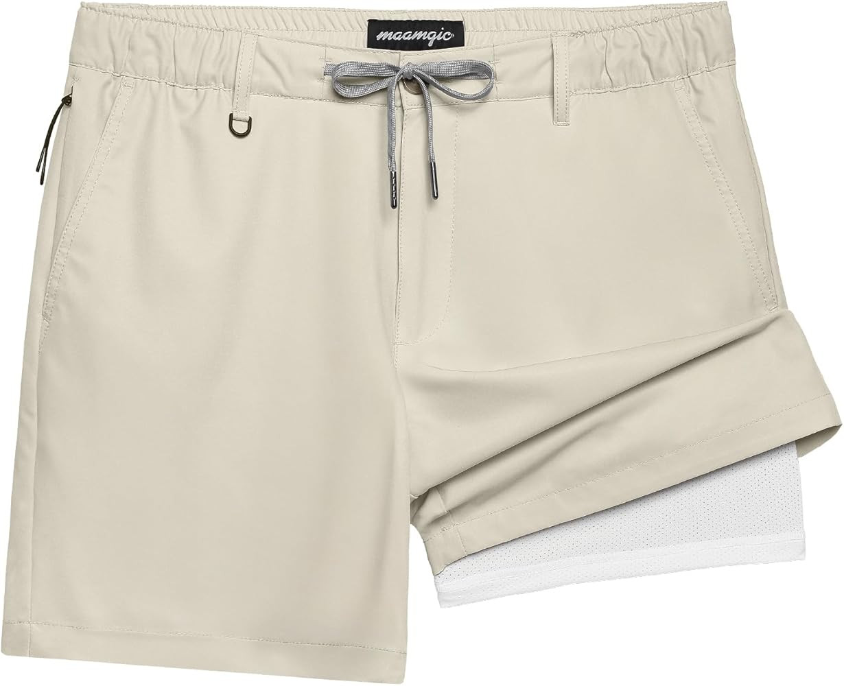 maamgic Mens Casual Shorts with Compression Liner 5/7 Inch Classic Fit Khaki Shorts | Amazon (US)
