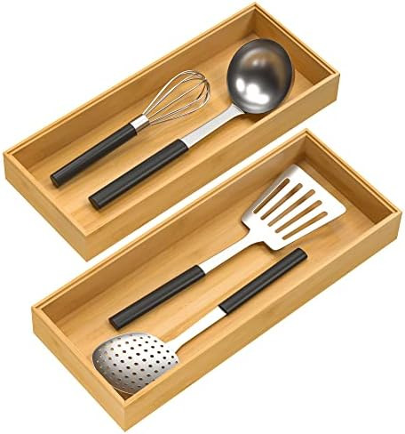 VeyFey Bamboo Drawer Organizer, Stackable Utensil Organizer for Kitchen, Bamboo Storage Box Wood ... | Amazon (US)
