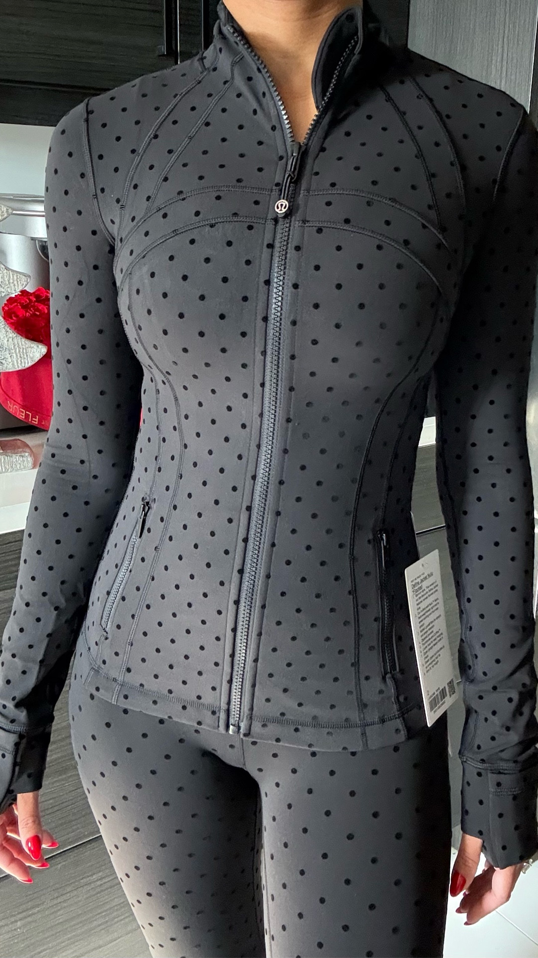 lululemon define jacket with the align 25” pant flocked. 

velvet, polka dot, pilates, yoga, athleisure, lounge, leggings. 

#LTKHoliday #LTKfitnessgoals #LTKActive