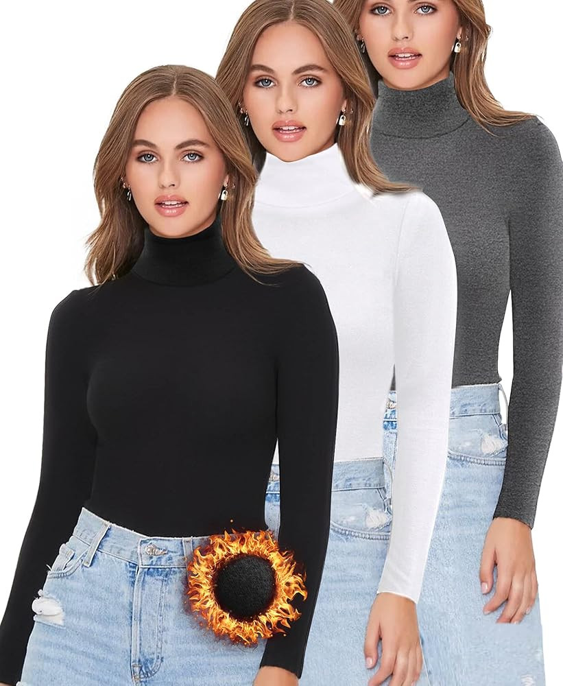 HOPLYNN 3 or 2 Pack Thermal Turtleneck Women Fleece Lined Turtle Neck Long Sleeve Shirts Mock Pul... | Amazon (US)