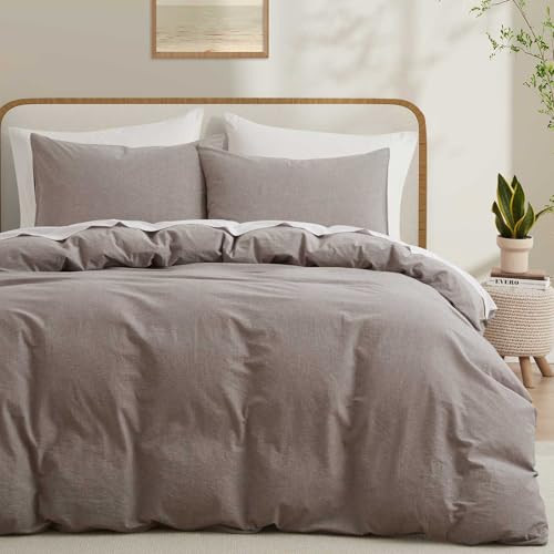 100% Cotton Duvet Cover King Size, Mauve Brown Linen-Like Natural Bedding Set with Zipper Closure (No Comforter), King Size, Duvet Cover (104"x90") x 1, Pillowsham(20"x36") x 2 | Amazon (US)