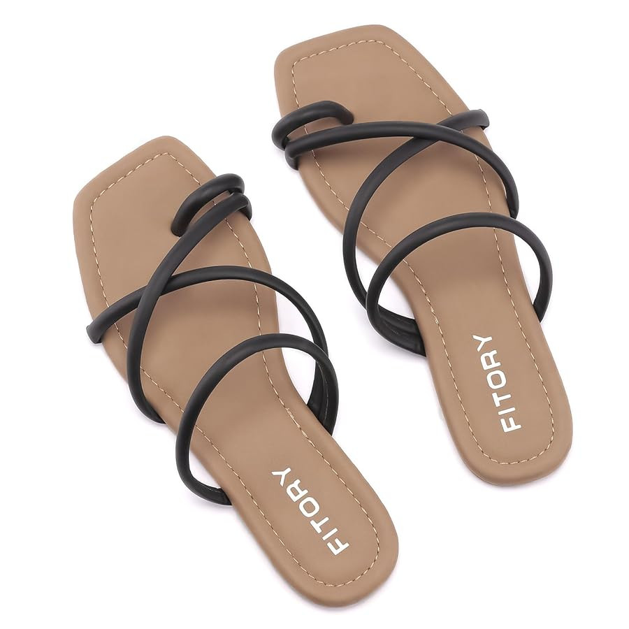 FITORY Women's Slide Sandals Flat Toe Ring Thongs with Cross Strap for Summer Size | Amazon (US)