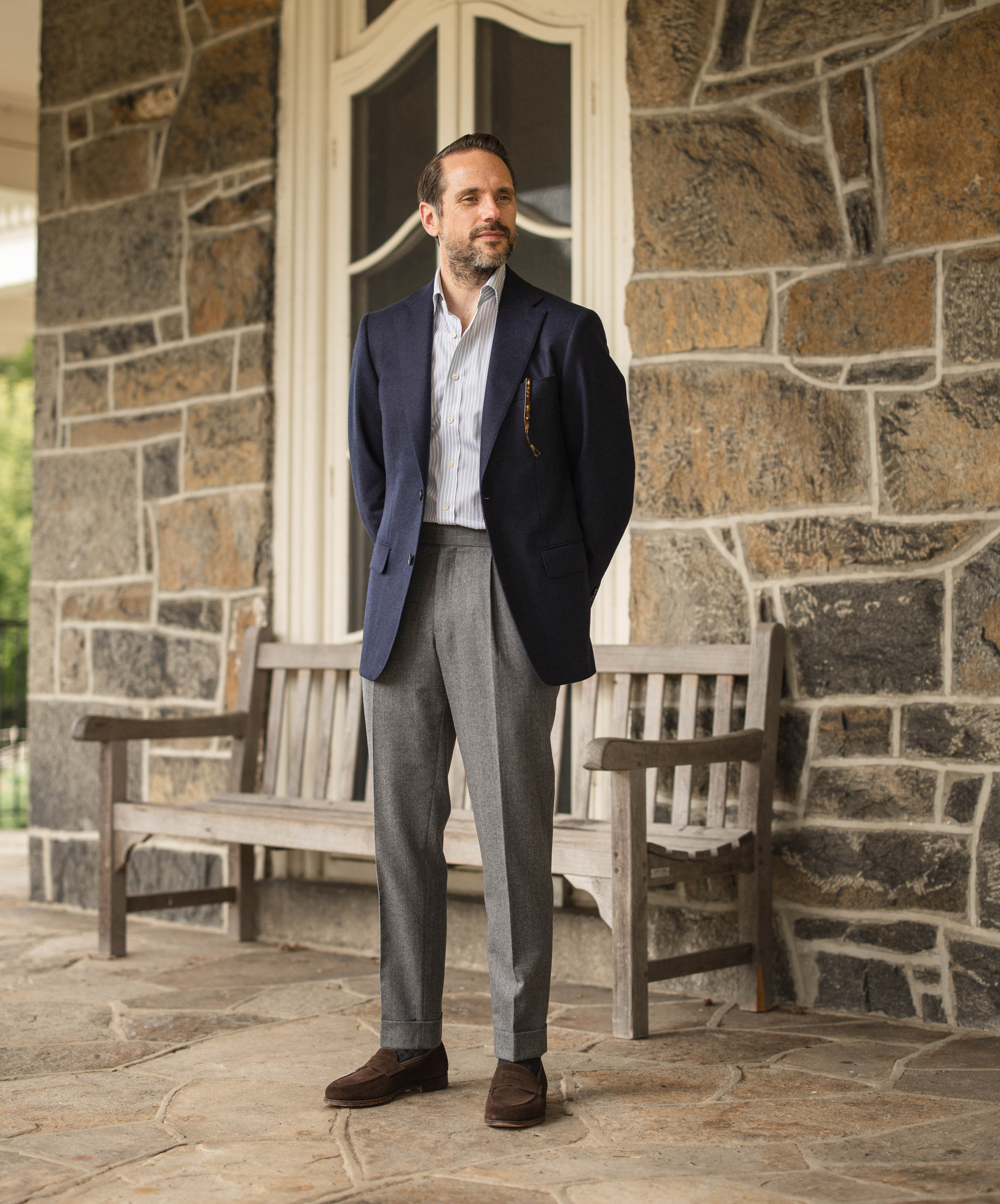 brown shoes grey dress pants Stripes, Argyles, and Dots Cotton Over the Calf Dress Socks Classic (US 7-11) main image 0