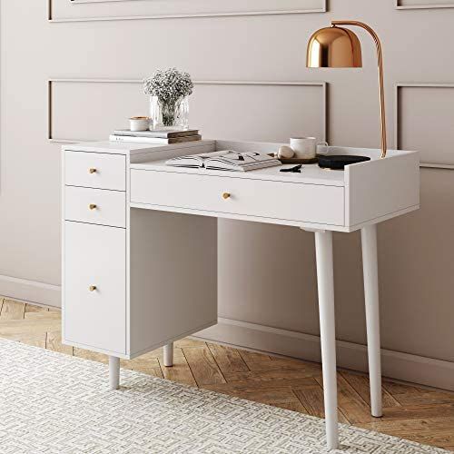 Nathan James Daisy Vanity Dressing Table or Makeup Desk with 4-Drawers and Brass Accent Knobs, Wh... | Amazon (US)