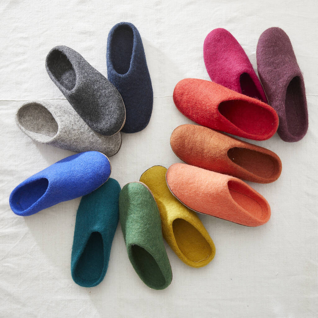 Fair Trade Unisex Eco Felt Mule Slippers Suede Sole | Not On The High Street