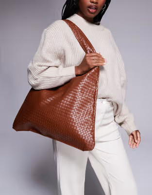 Public Desire slouchy shoulder tote bag in brown woven | ASOS (Global)