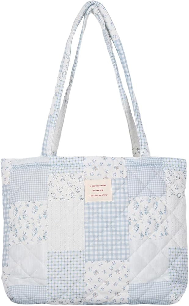 Floral Quilted Cotton Shoulder Bag for Women Daily Use Medium Size Handbag Large Capacity Thicken... | Amazon (US)