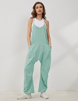 Lentta Women's Causal Jumpsuits V Neck Sleeveless Harem Overalls Stretchy Adjustable Strap Romper... | Amazon (US)