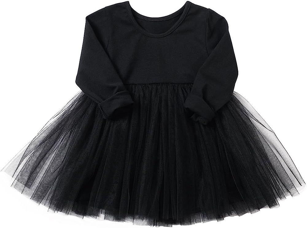 Baby Girls Black Dress Tutu Long Sleeves Ruffle Tulle 6-48m | Amazon (US)