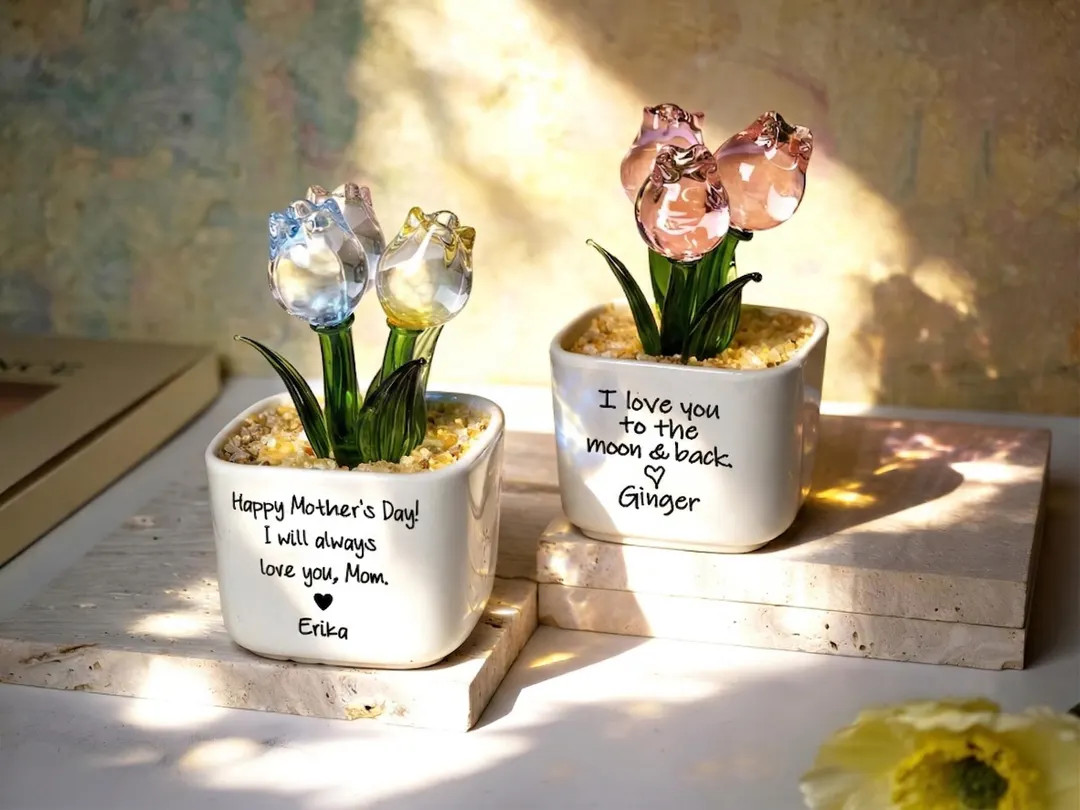 Unique Tulip Glass Flower Potted, Gift for Mother, Happy Mothers day, Personalized Flower Pot, Ev... | Etsy (US)