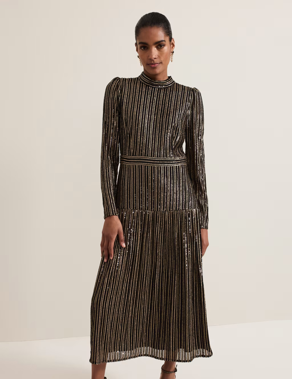 Sequin Striped High Neck Midaxi Tiered Dress | Marks & Spencer (UK)