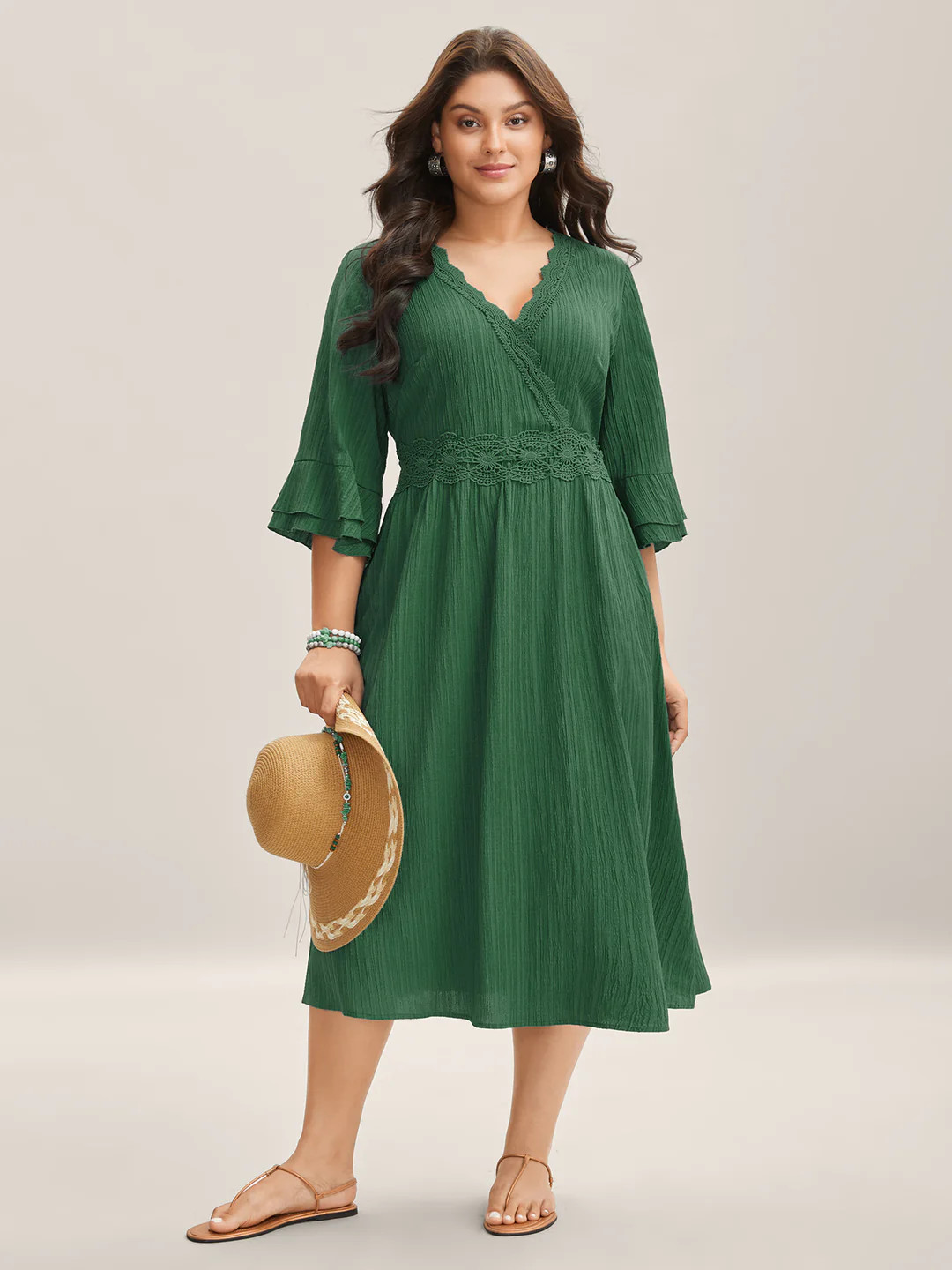 Scalloped Lace Surplice Ruffled Midi Dress | Bloomchic