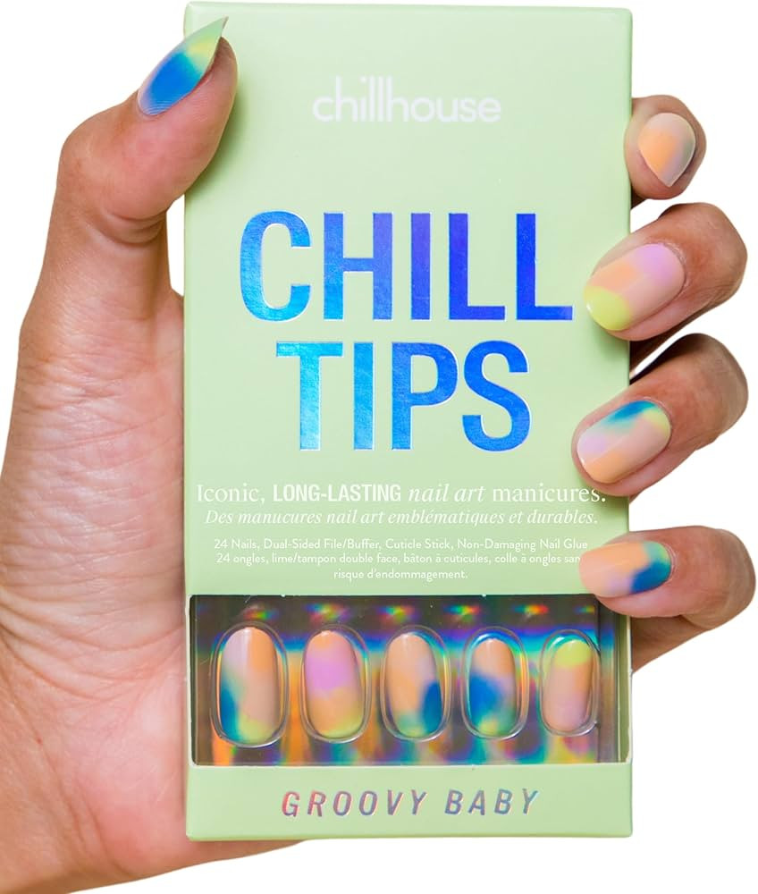 Chillhouse Chill Tips Signatures Press On Nails Kit, Groovy Baby - 24 Nail Shapes & Sizes, Dual-S... | Amazon (US)