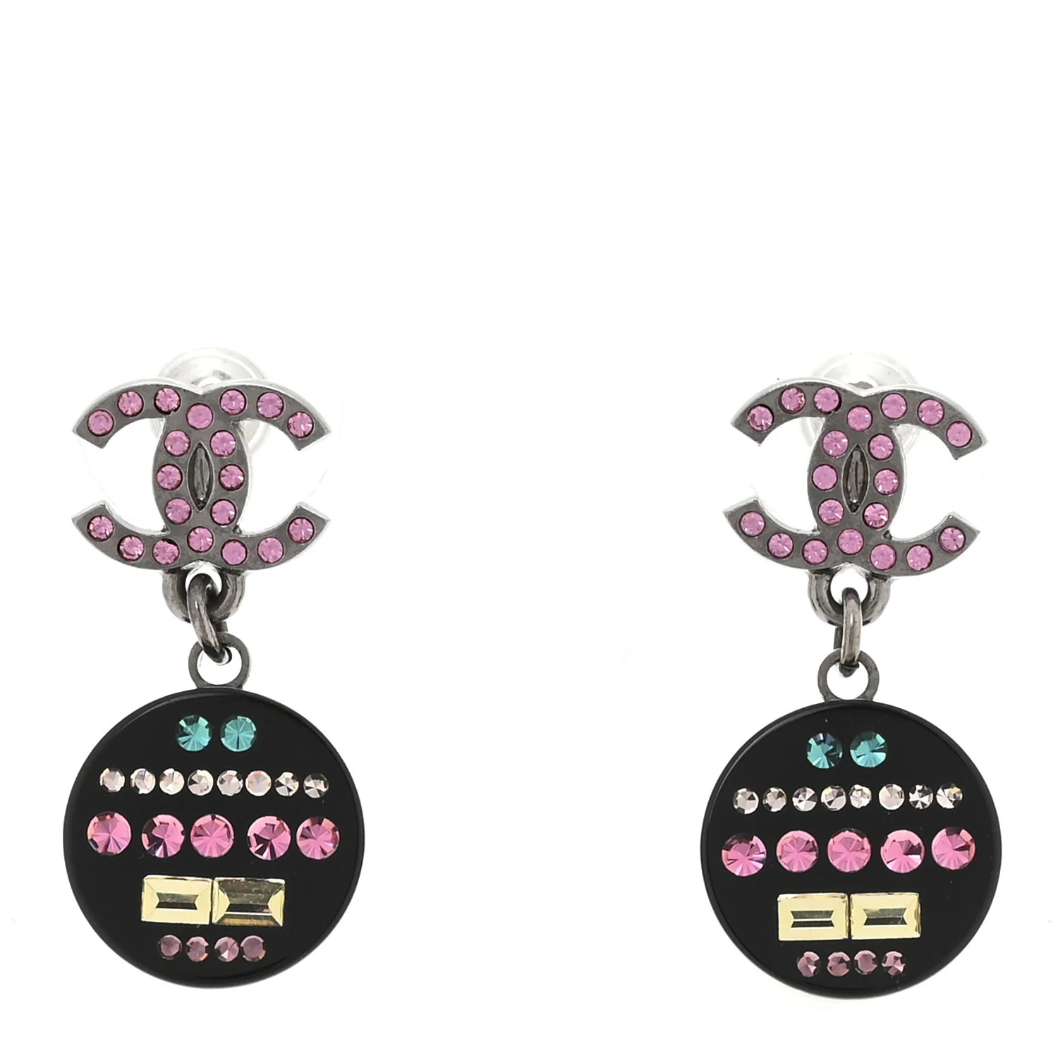 Chanel Resin Crystal CC Drop Earrings Black Multicolor 1827543 | FASHIONPHILE (US)