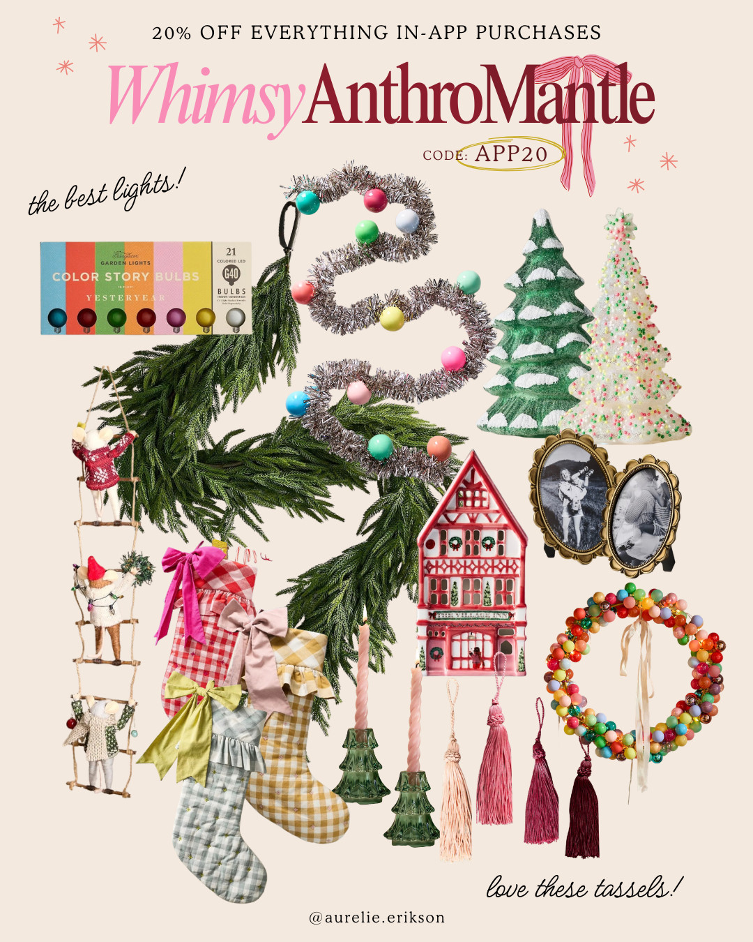 A little whimsical Christmas magic from Anthropologie 🎄✨ Perfect for your Christmas mantle! Think colorful ornaments, playful patterns, vintage-inspired details & the most charming holiday finds. If your Christmas style is anything but boring, you’re going to LOVE this collection! 🎀❤️✨ 

USE CODE: APP20 for 20% off! 

 #LTKSeasonal #LTKHome