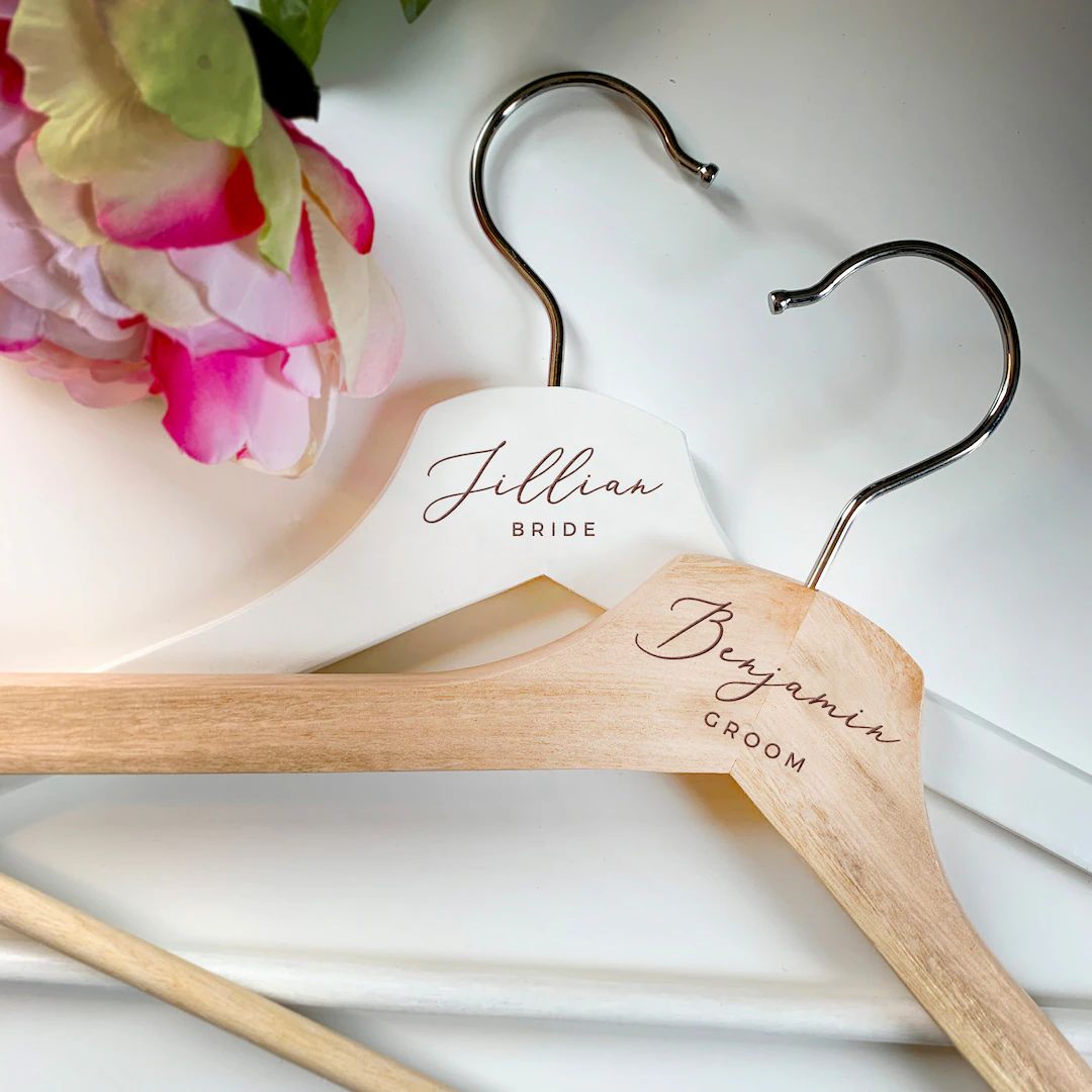 Custom Laser Engraved Wooden Wedding Bridal Party Hangers - Etsy | Etsy (US)