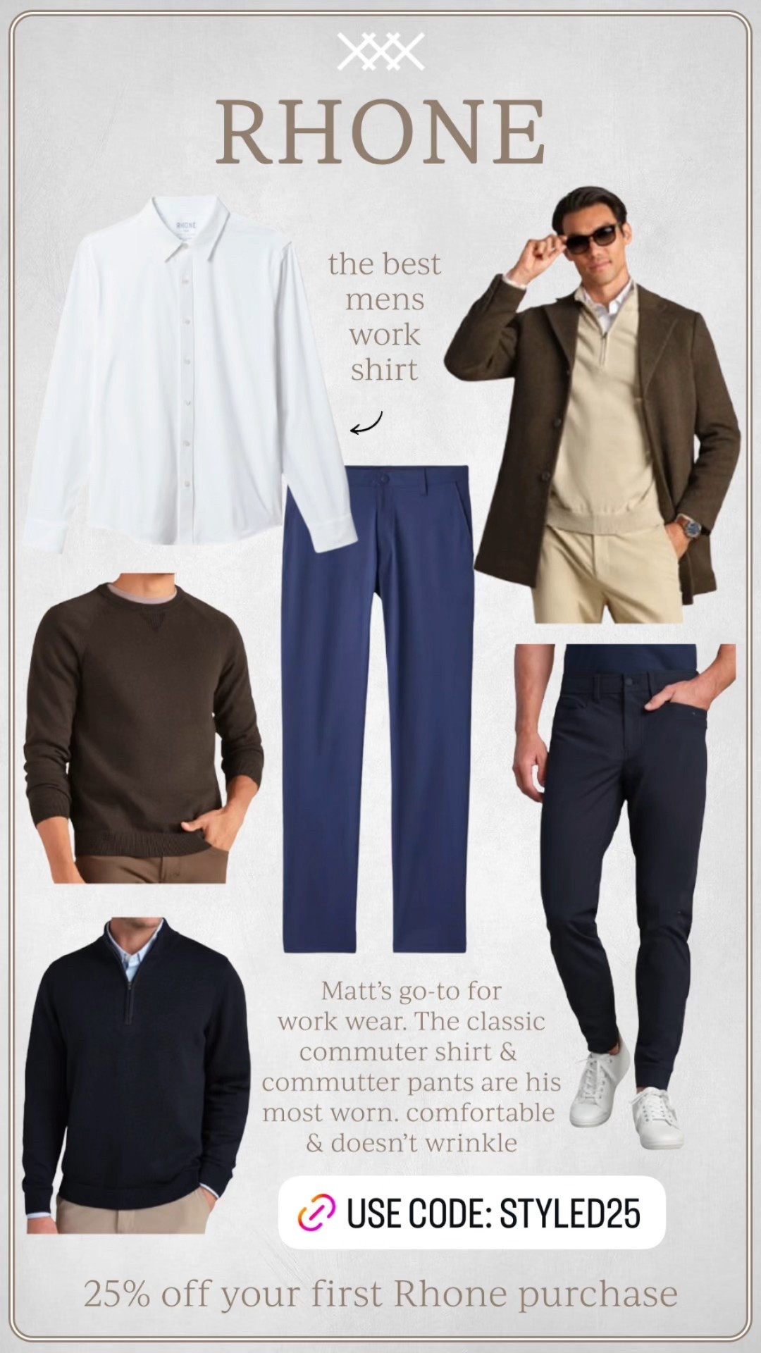 Rhone is Matt’s go-to for work wear and basically all he wears. Highly recommend if you’re looking for men’s gifting ideas and you can use code STYLED25 for 25% off your first purchase. Matt goes tts. 

Men’s holiday gift ideas 

#LTKHoliday #LTKMens #LTKGiftGuide