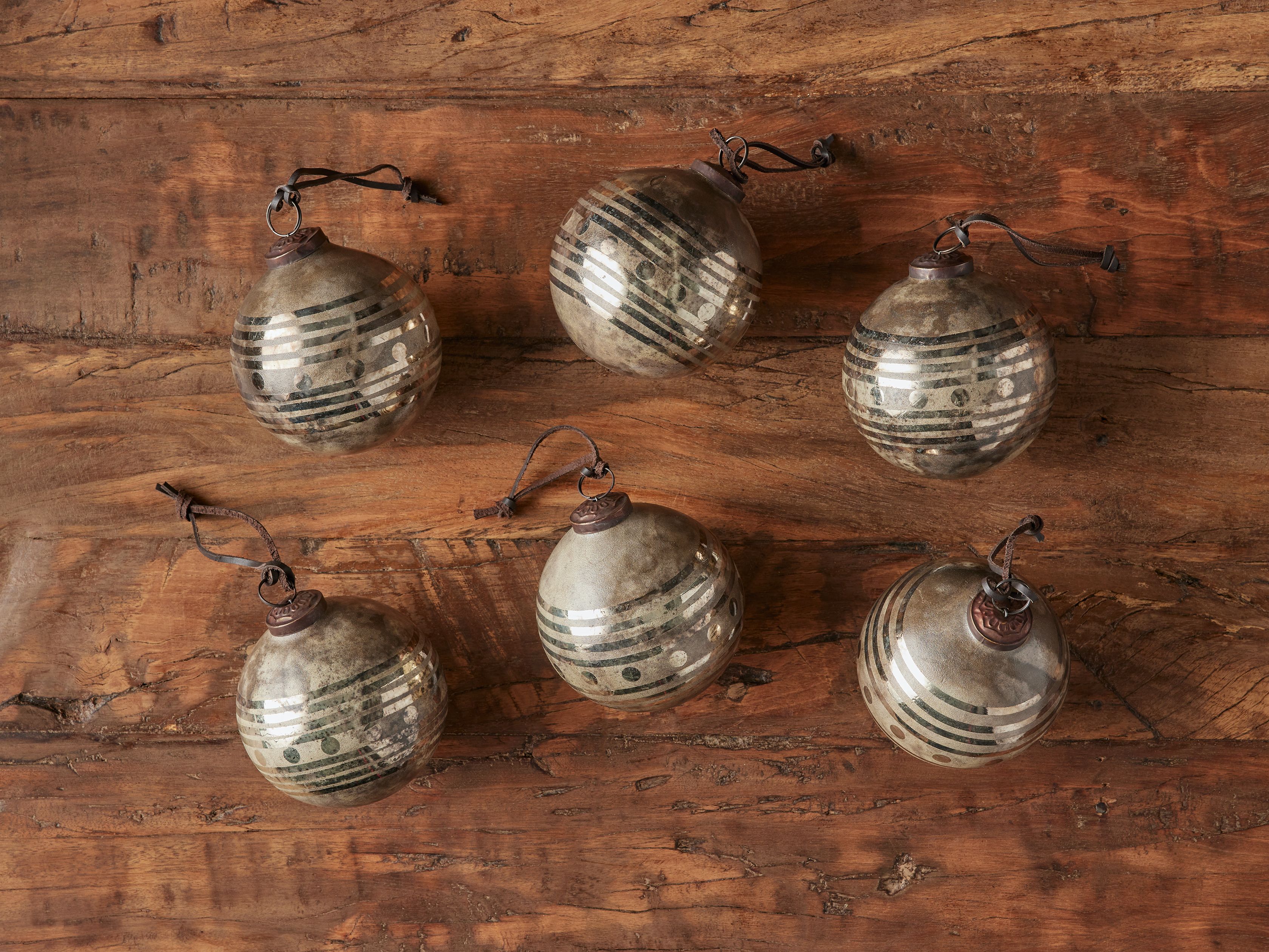 Oxidized Striped Ornaments (Set of 6) | Arhaus