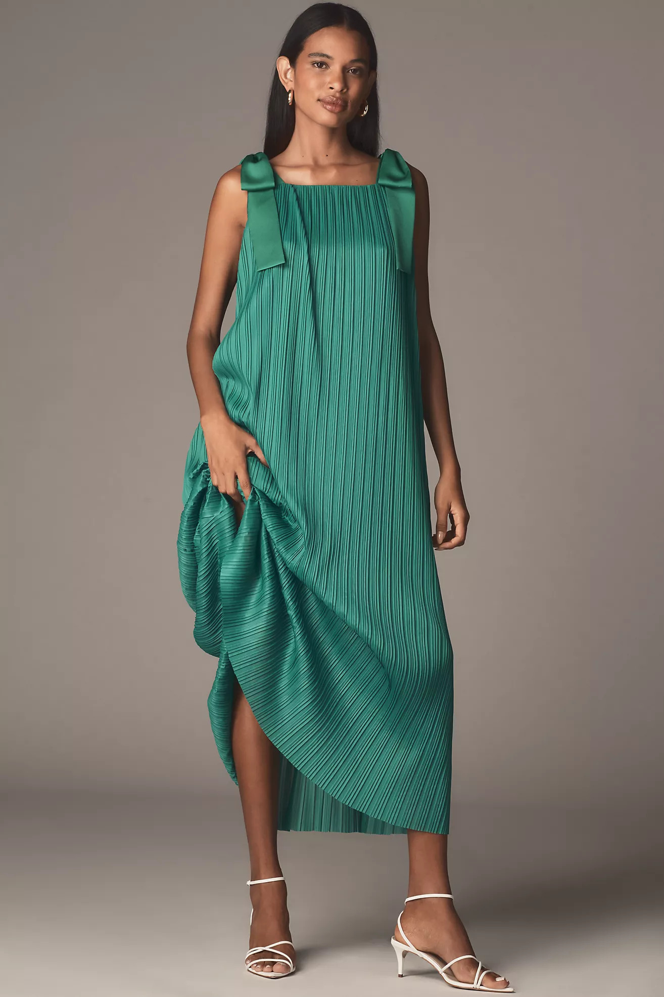 English Factory Tie-Strap Pleated Midi Dress | Anthropologie (US)