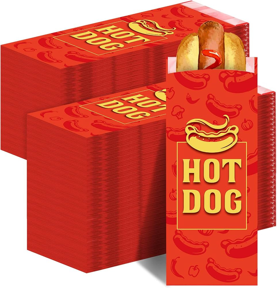 Eaasty 500 Pack Hot Dog Wrapper Bags Grease Resistant Red Hot Dog Sleeves Foil Bulk Hot Dog Bags ... | Amazon (US)