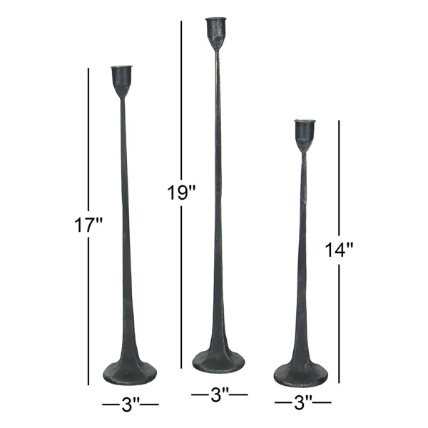Set of Three Taper Candle Holders, Cast Iron Rustic Farmhouse Table Decor, Black Finish | Wayfair North America