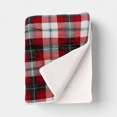 Plaid Plush Throw Blanket with Faux Shearling Reverse Red - Threshold™ | Target
