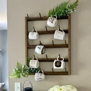Mug Rack, Wood Coffee Mug Rack, Handmade in US (Small 27"h x 21"w x 4" 18 mugs, Stained) | Amazon (US)
