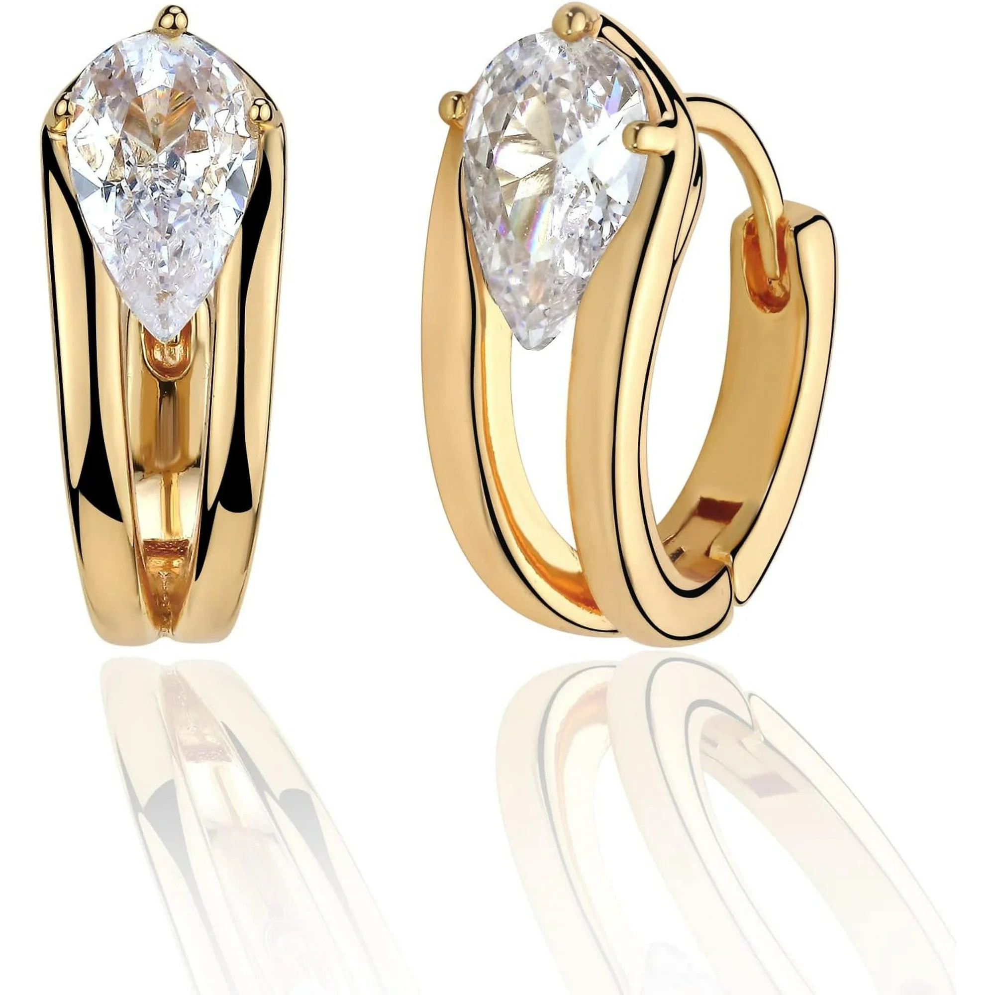 Leander Cubic Zirconia Huggie Earrings 14k Gold Plated Tiny Earrings Small Huggie Hoop Earrings S... | Walmart (US)