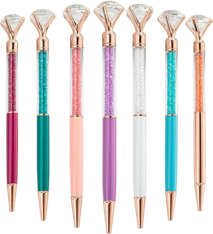 PASISIBICK 7 Pcs Big Diamond Pens-Bling Wedding Crystal Metal Ballpoint Pens with Black Ink (7 Ra... | Amazon (US)